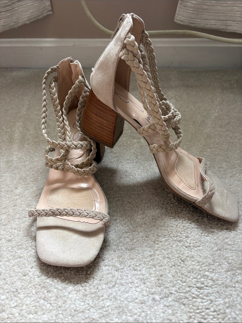 Joie Braided Strap Block Heel Sandals in Light Tan